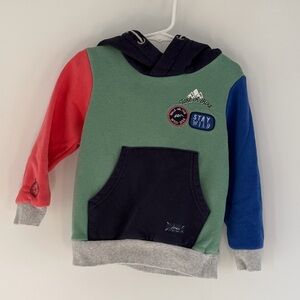 Joules Boys Hoodie Size 4Y Colorblock Fleece Lined Stay Wild Pullover